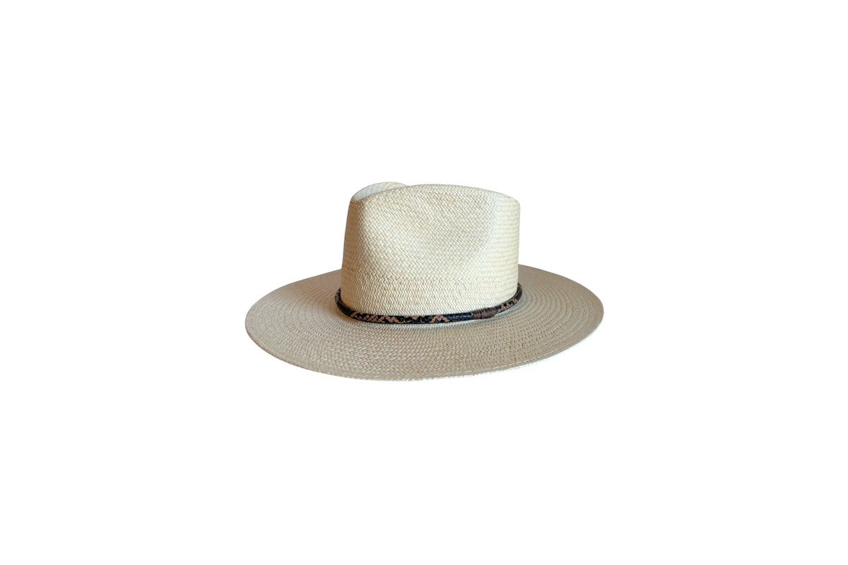 Cobra ivory Panama straw hat, angled view