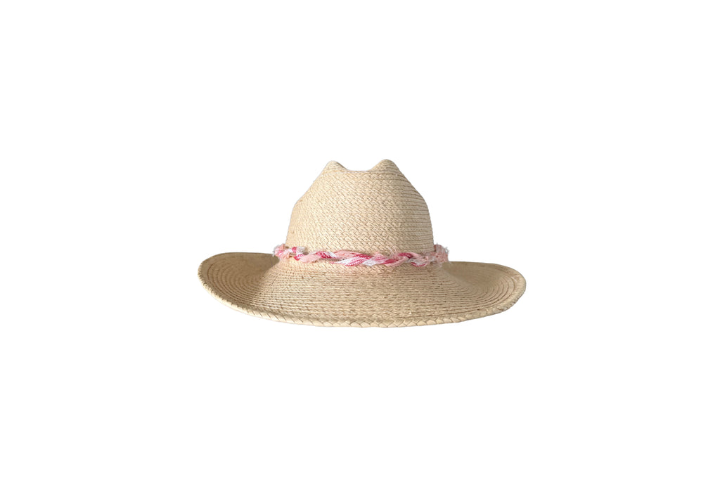 Nido kids straw hat with pink hand-braided band