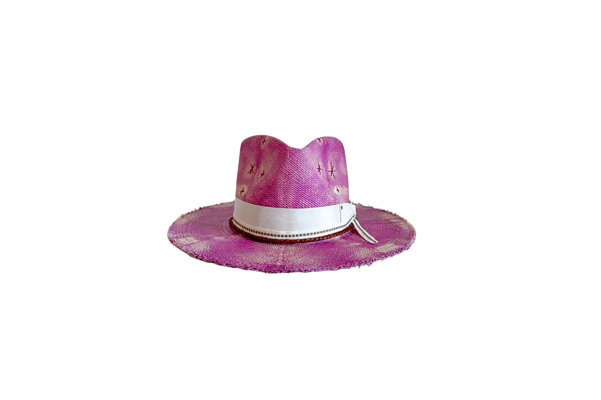 Pitaya magenta tie-dye Panama straw hat, front view