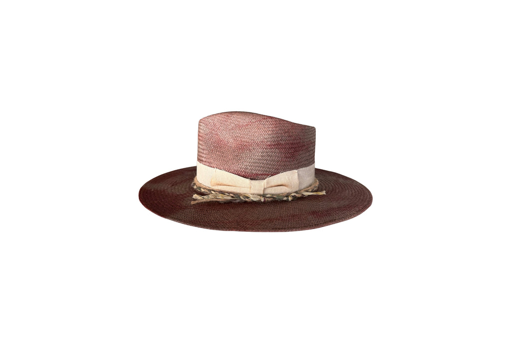 Granada Panama straw hat, side view with cotton bow and braided cord