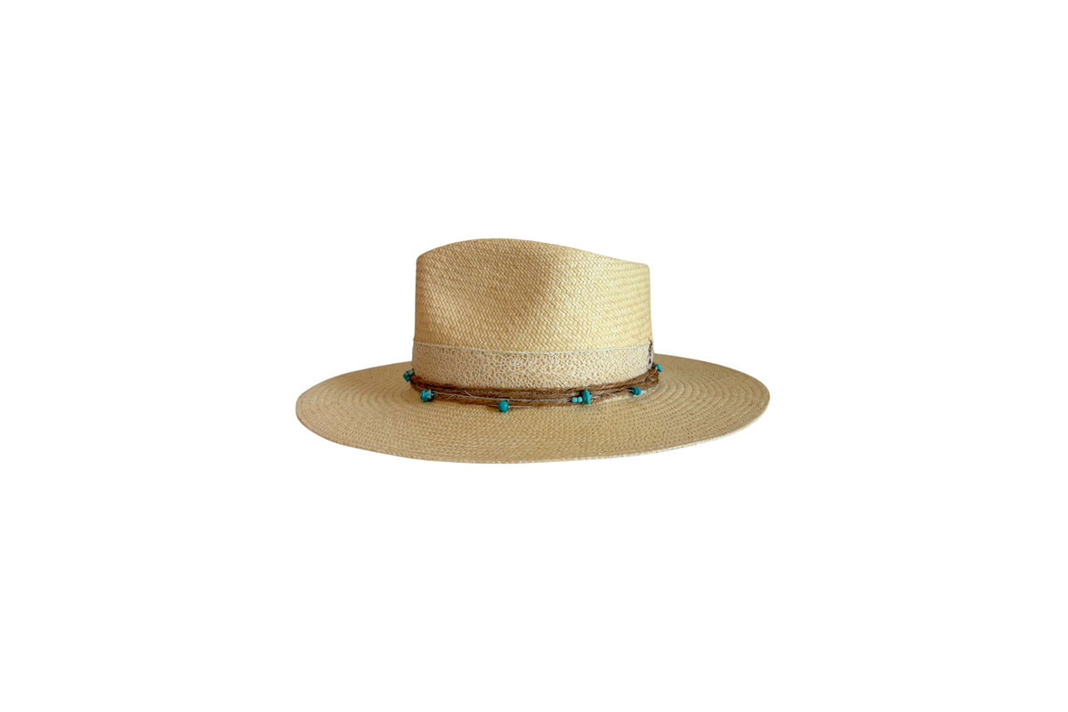 Turquesa natural Panama straw hat, side view