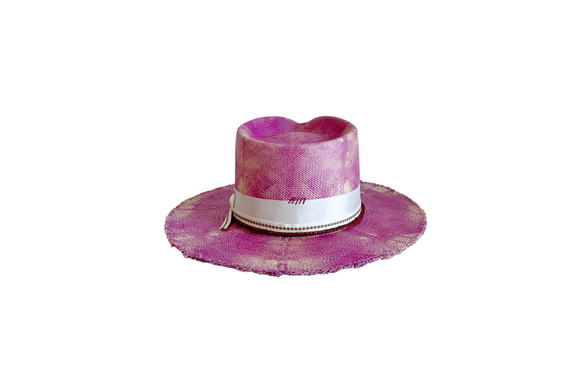 Pitaya magenta tie-dye Panama straw hat, back view