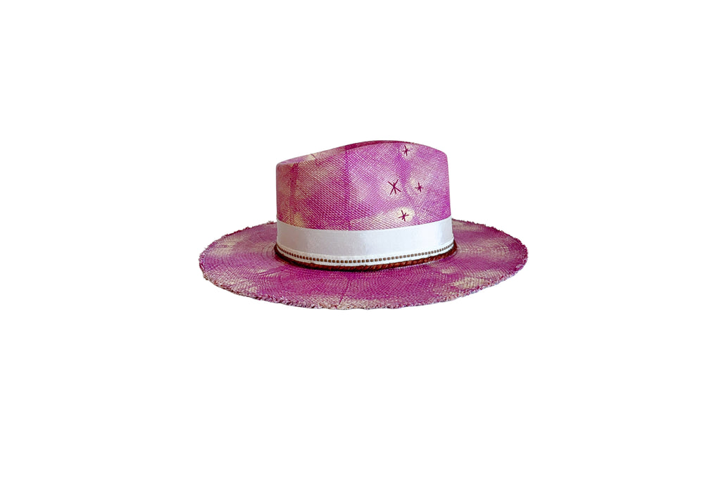 Pitaya magenta tie-dye Panama straw hat, other side view