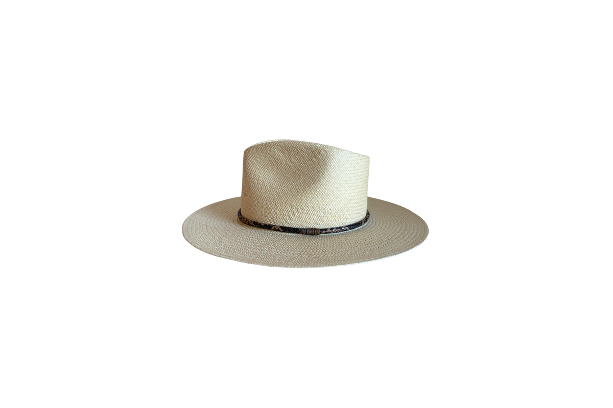 Cobra Panama straw hat, side view with genuine leather band